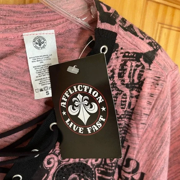 AFFLICTION Destroy LA Lace-up T-Shirt Sz. S - Picture 7 of 7
